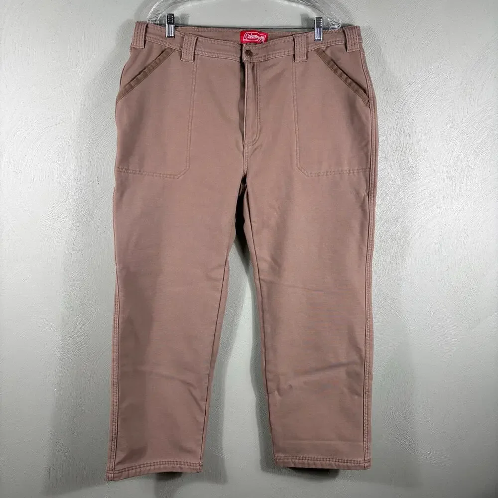 Coleman Men's Size 40x30 Brown Fleece Lined Utility Carpenter Stretch Work Pants